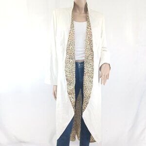 ASHRO Stretch Coat Open Lapel Leopard Lining Maxi Length 20W